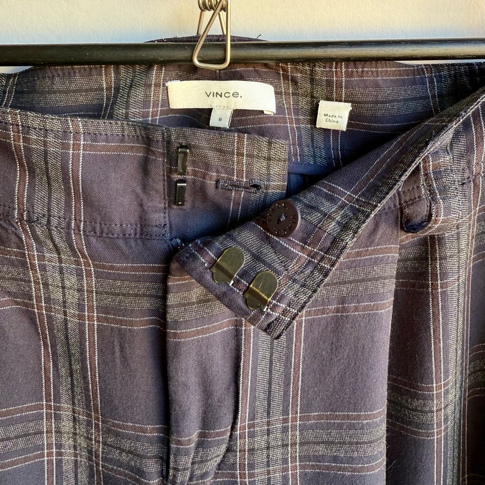 VINCE women’s high-waisted, wide-leg trouser Plaid size 8